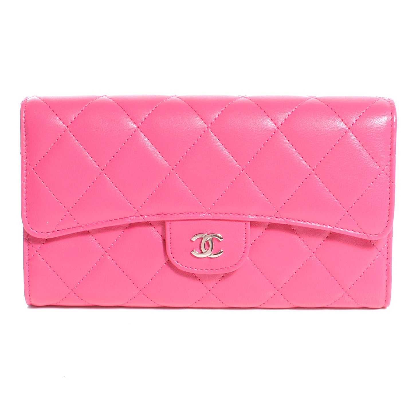 Lambskin Quilted Large Flap Wallet Dark Pink