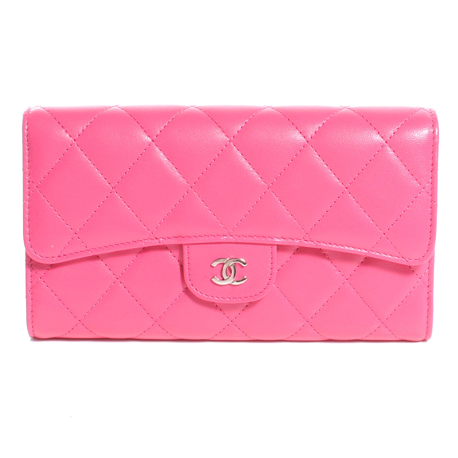 Chanel Lambskin Quilted Large Flap Wallet Dark Pink 1 of 9