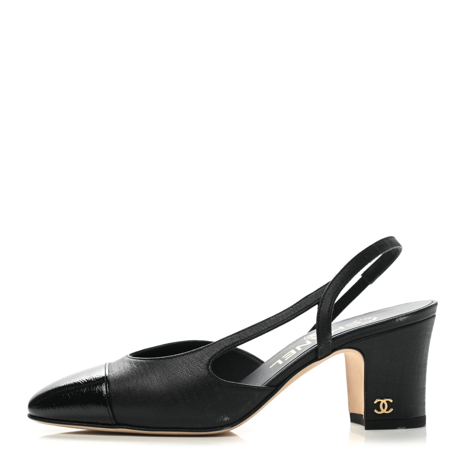 Chanel Goatskin Calfskin Cap Toe CC Slingback Sandals 35 Black 1 of 10