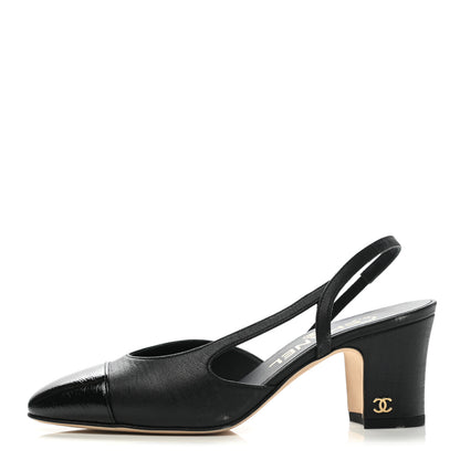 Chanel Goatskin Calfskin Cap Toe CC Slingback Sandals 35 Black 1 of 10