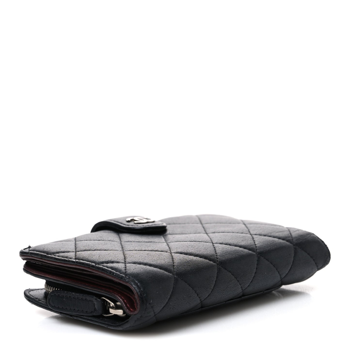 Lambskin Quilted Zipped Pocket Wallet Black