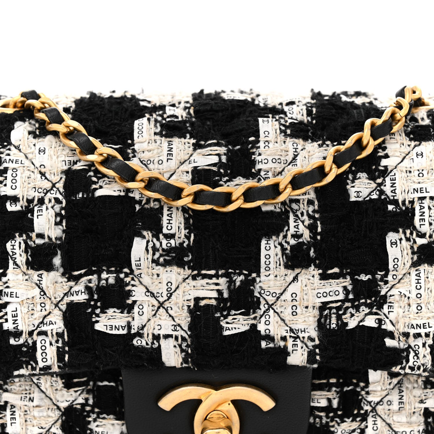 Chanel Tweed Quilted Mini Side Pearl Flap Bag Black Ecru White 8 of 12