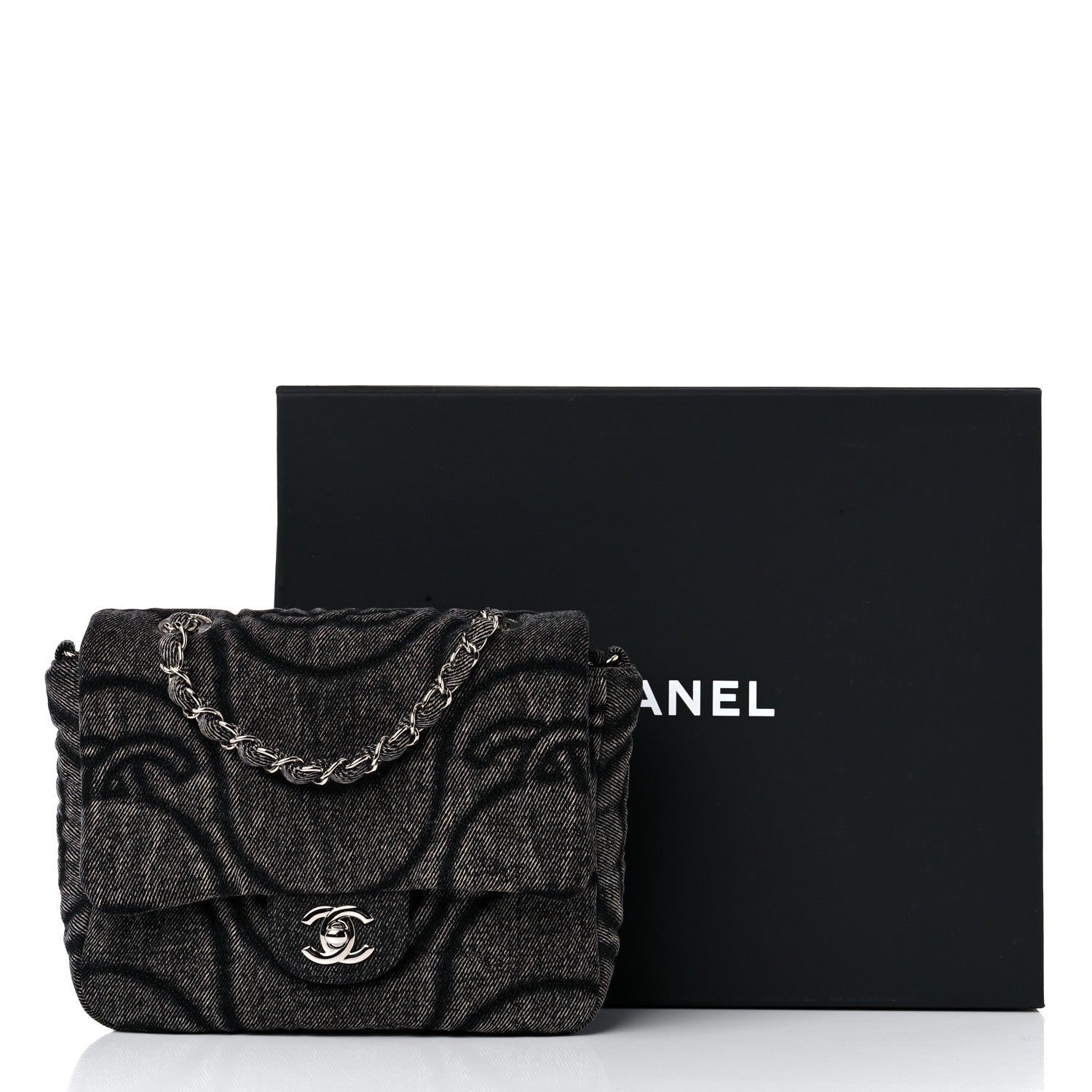Chanel Denim Embossed CC Logo Print Mini Single Flap Black 10 of 10