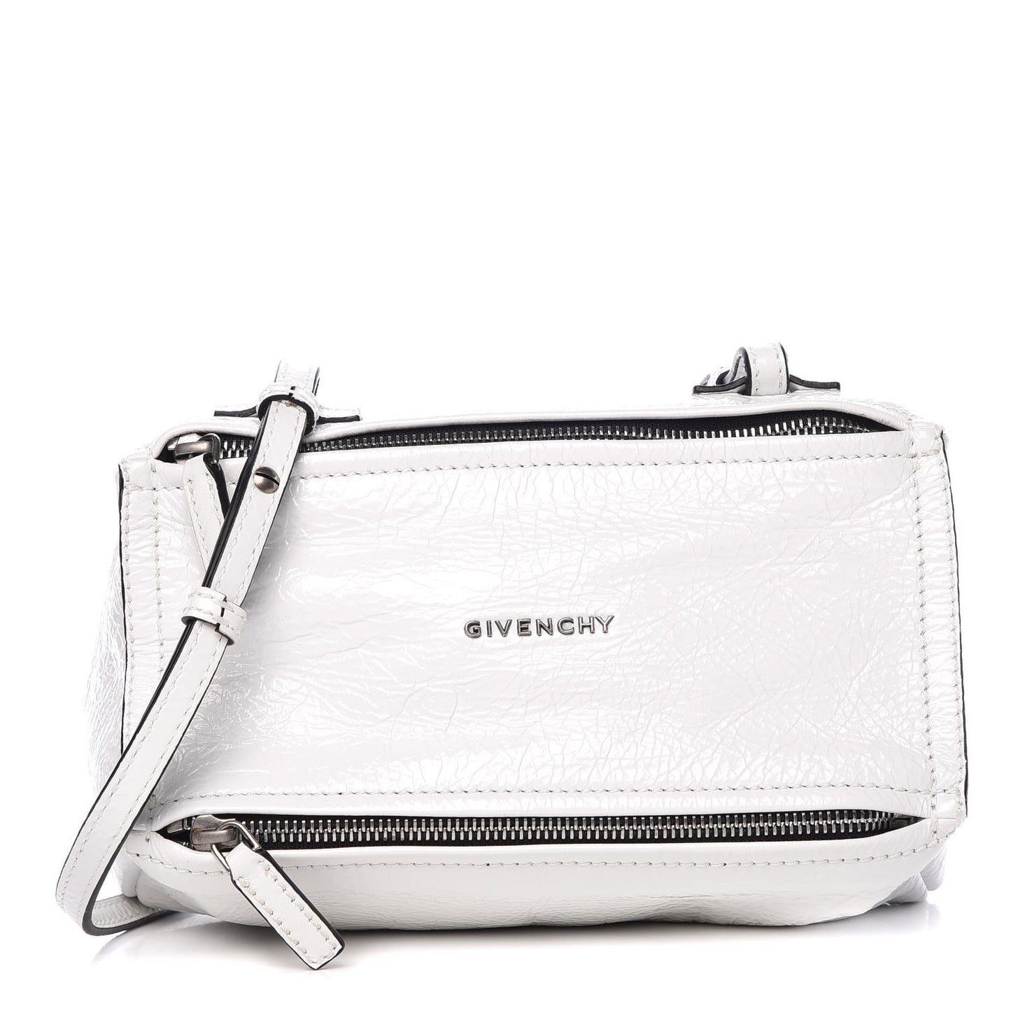 Crinkled Patent Deerskin Mini Pandora White
