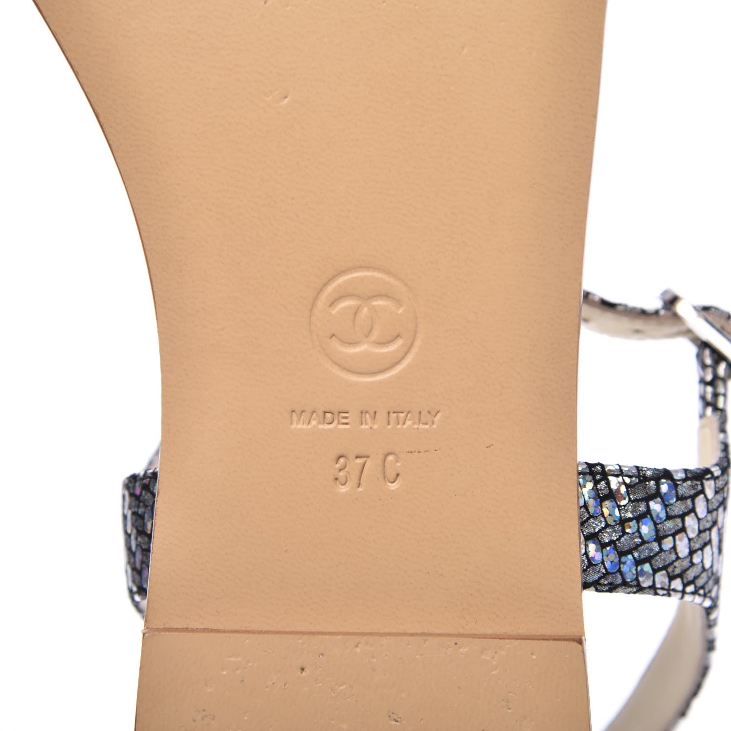 Chanel Fantasy Goatskin Velvet CC Chain Thong Sandals 37 Silver Ivory 8 of 10
