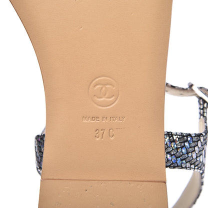 Chanel Fantasy Goatskin Velvet CC Chain Thong Sandals 37 Silver Ivory 8 of 10