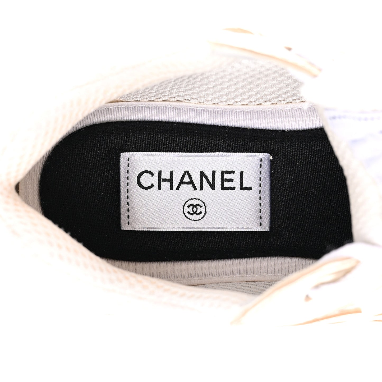 Fabric Laminated Calfskin Stretch CC Sneakers 36.5 White Gold Silver
