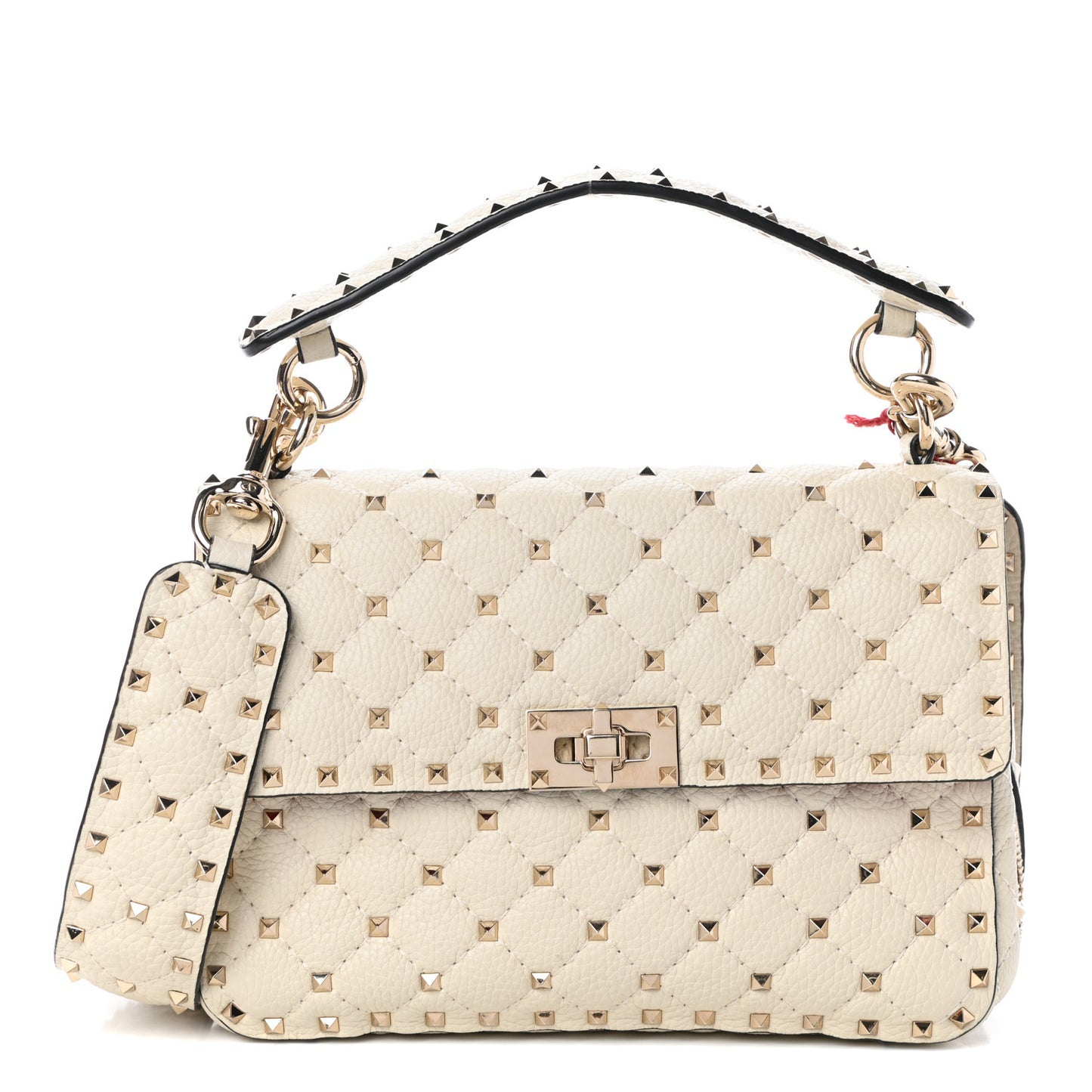 Grained Calfskin Medium Rockstud Spike Shoulder Bag Light Ivory