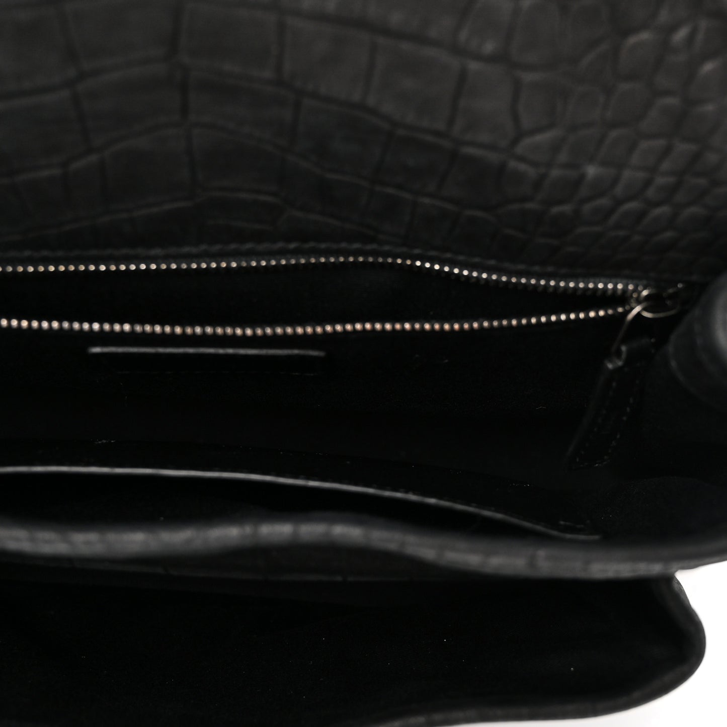 Nubuck Crocodile Embossed Monogram Medium Niki Chain Satchel Black