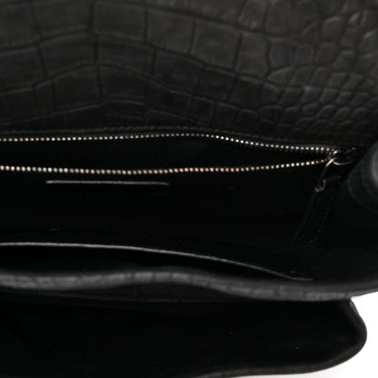 Saint Laurent Nubuck Crocodile Embossed Monogram Medium Niki Chain Satchel Black 5 of 10