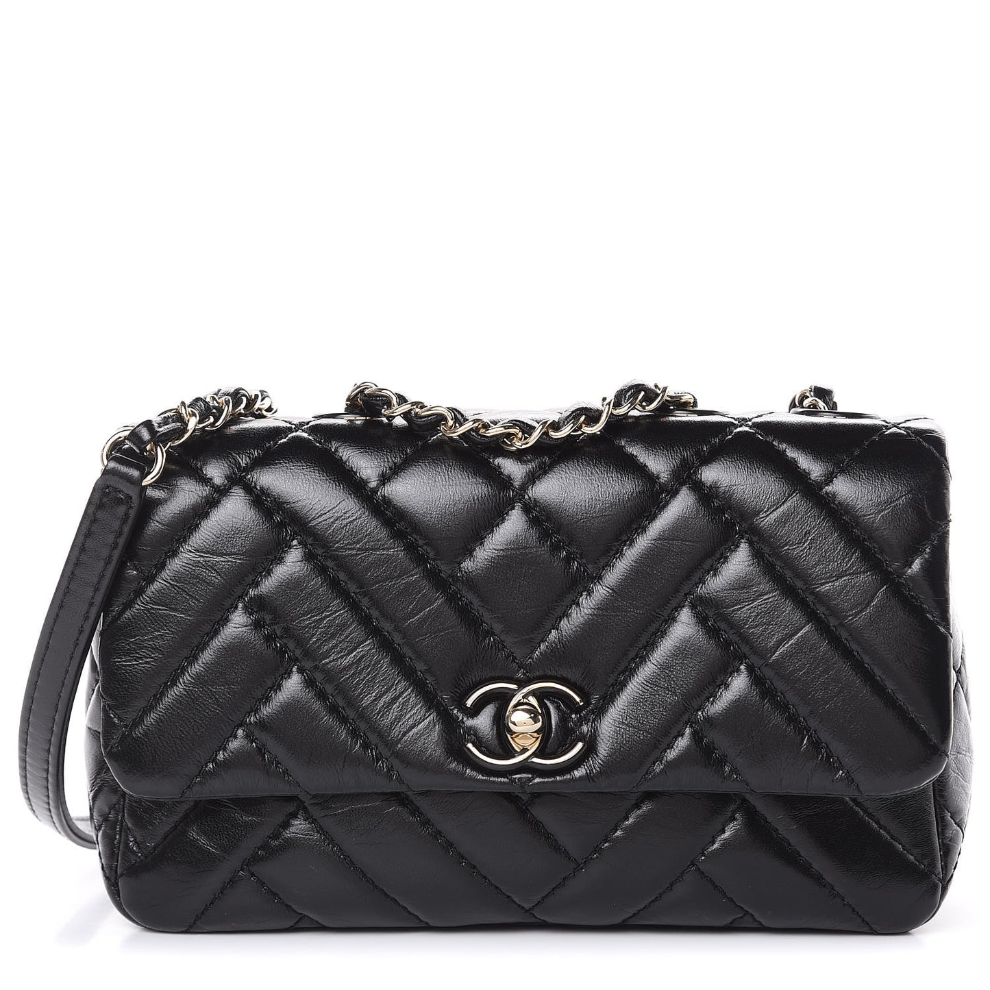 Shiny Lambskin Quilted Small Montcoco Flap Black