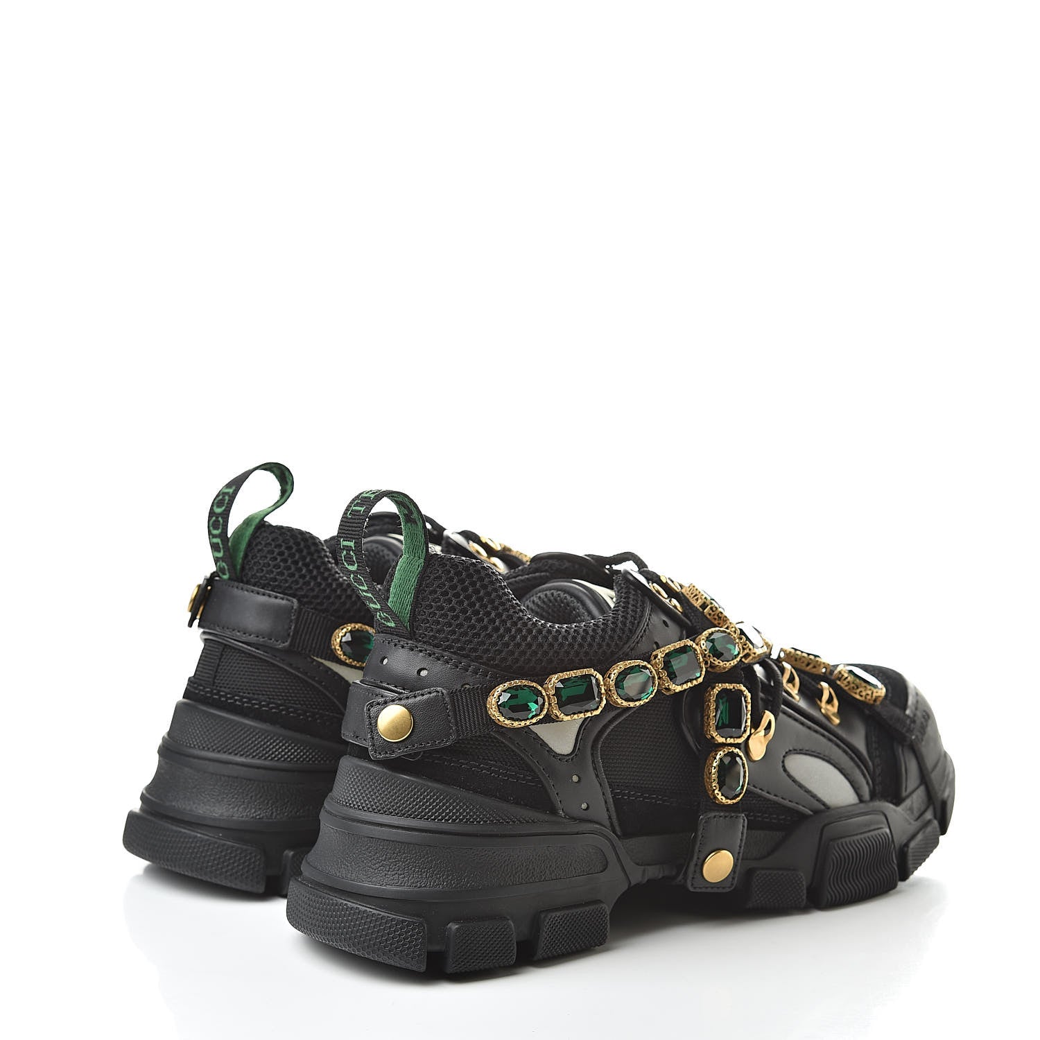 Gucci X SEGA Mesh Suede Calfskin Removable Crystals Mens Flashtrek Sneakers 7.5 Black Silver 4 of 9