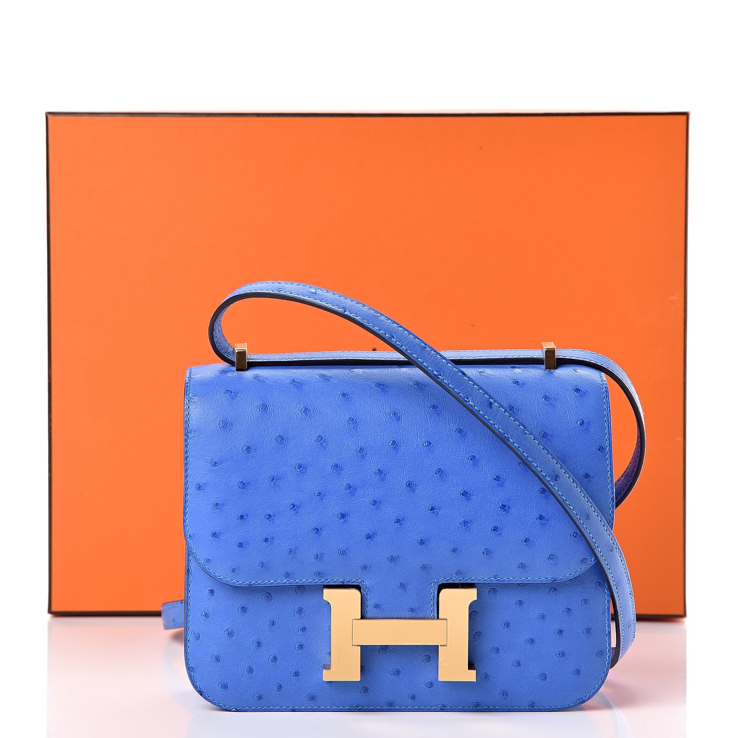 Hermes Ostrich Constance 18 Bleuet 10 of 11
