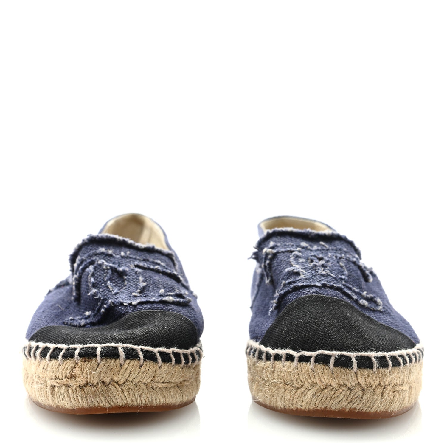 Chanel Denim Toile CC Espadrilles 36 Navy Black 2 of 8
