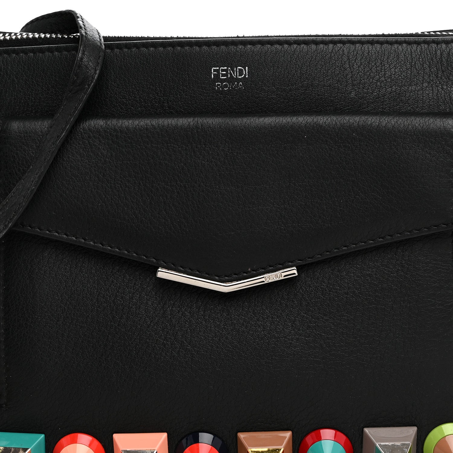 Fendi Vitello Dolce Studded Mini 2Jours Pouch Black Multicolor 8 of 11