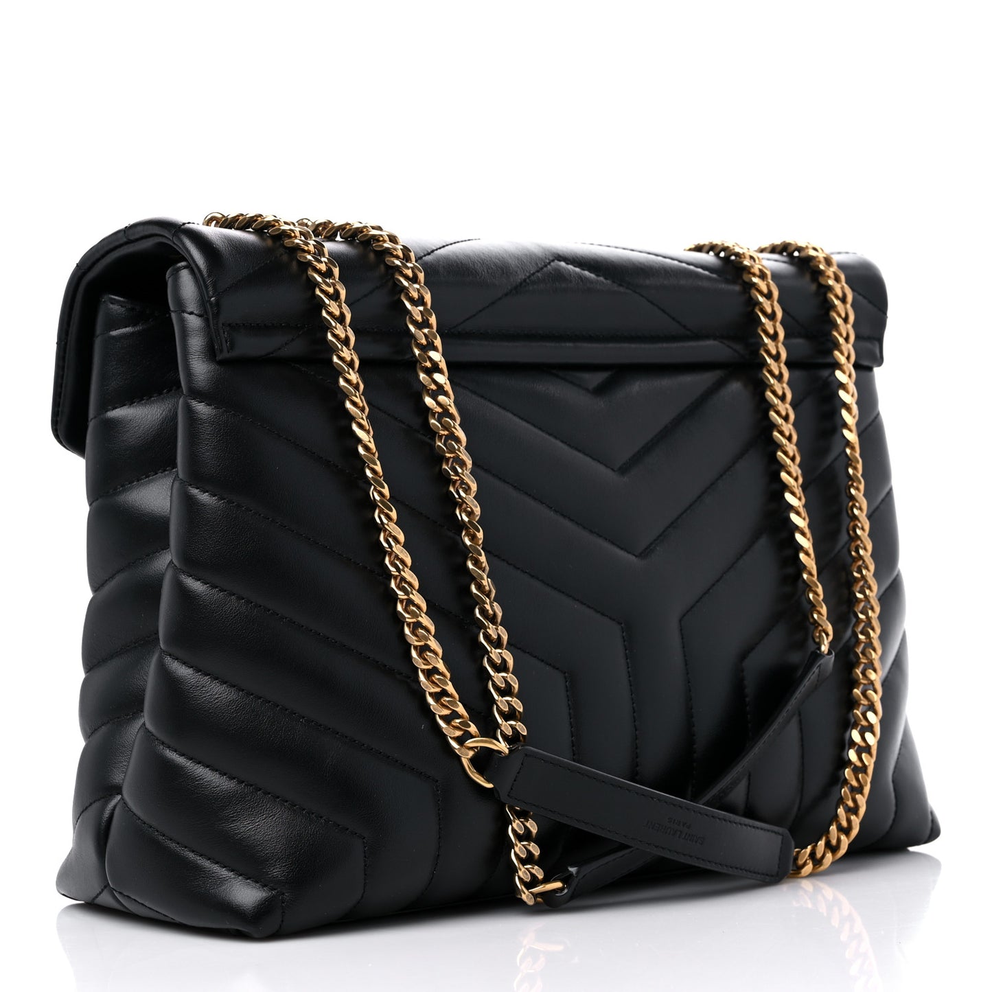 Calfskin Y Quilted Monogram Medium Loulou Chain Satchel Black