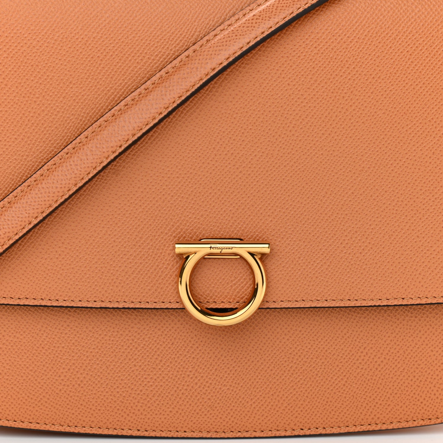 Salvatore Ferragamo Grained Calfskin Trifolio Flap Bag Tan 7 of 11