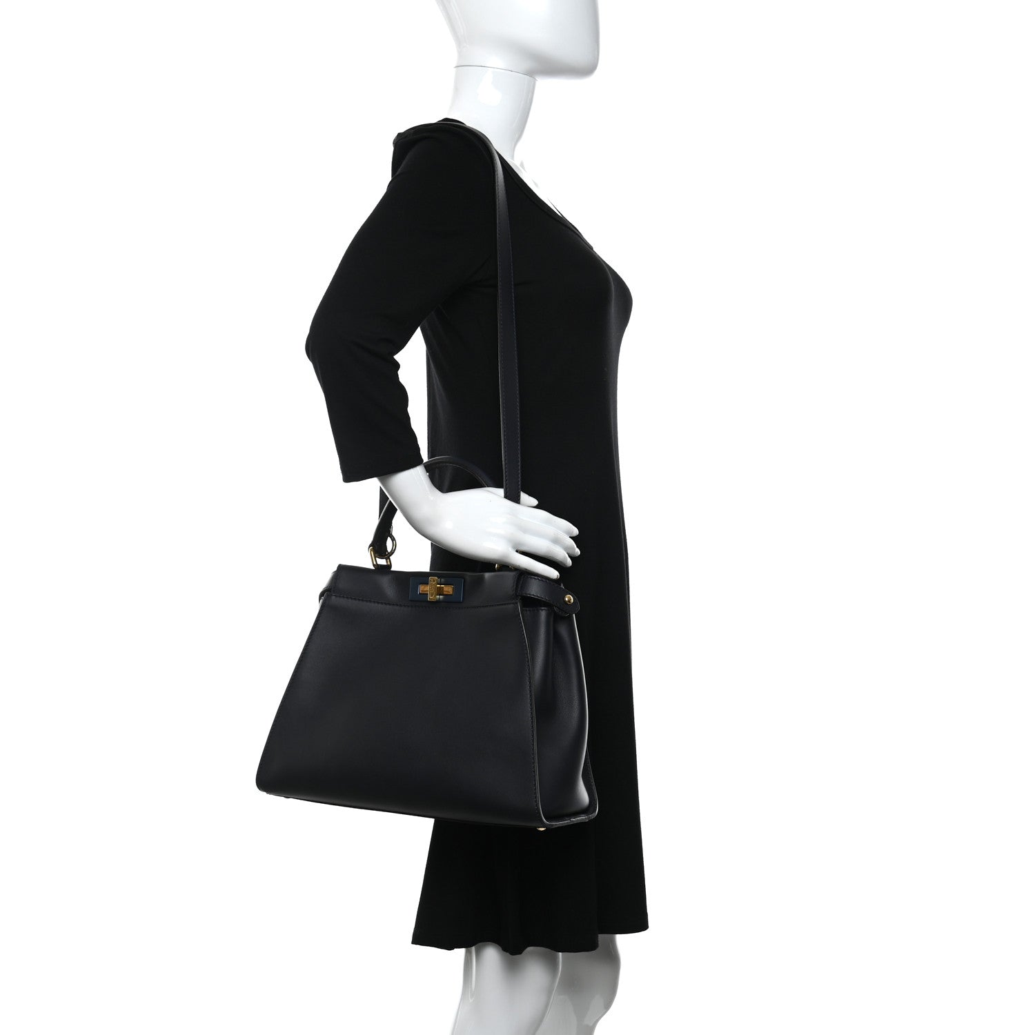 Fendi Vitello Seta Shiny Nappa Medium Peekaboo Iconic Satchel Blue Notte Turchese 2 of 13