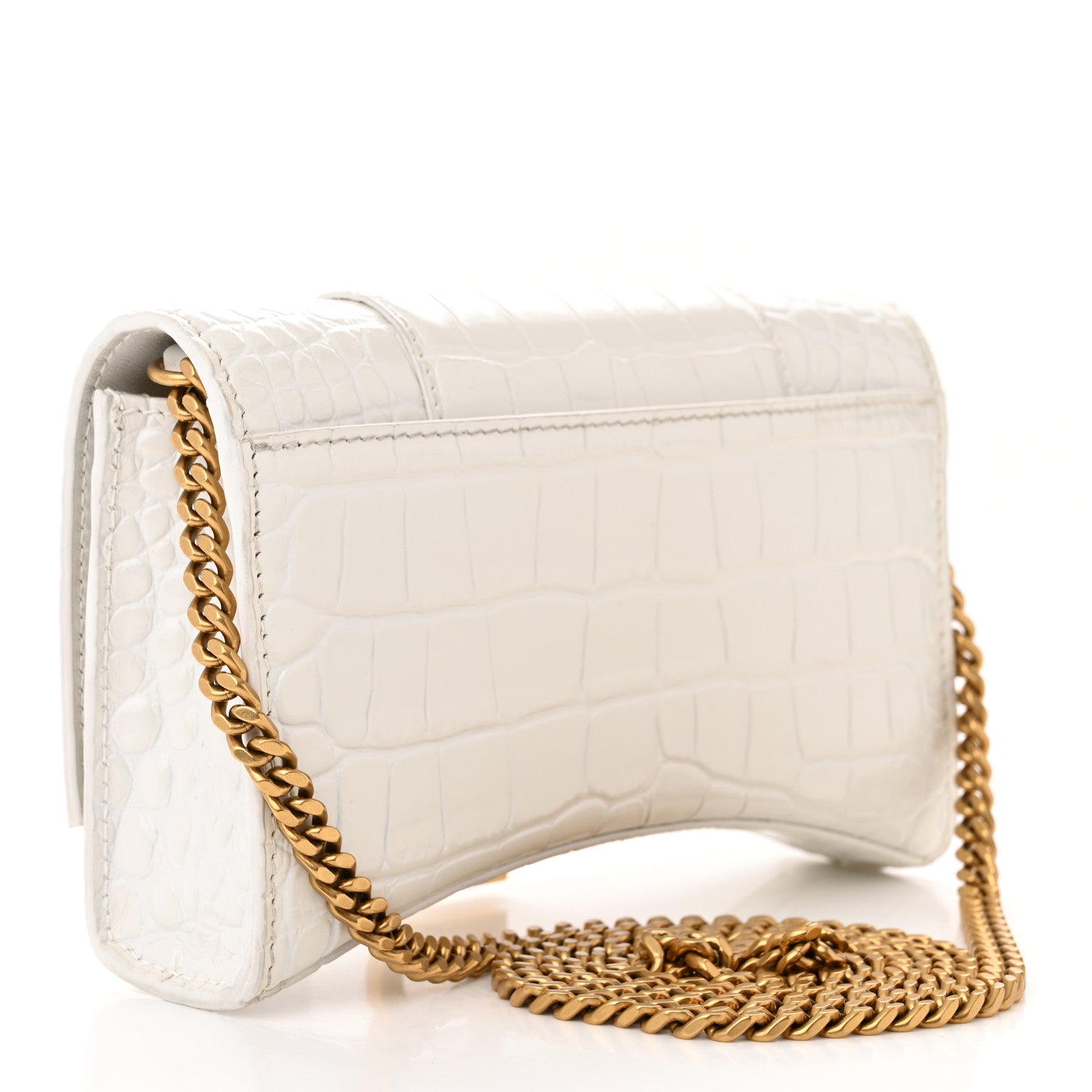 Balenciaga Shiny Calfskin Crocodile Embossed Hourglass Chain Bag White 3 of 10