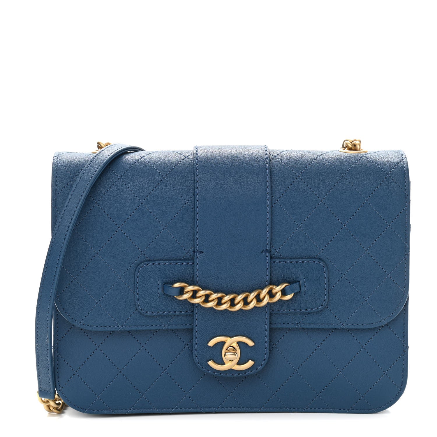Chanel Sheepskin Stitched Chain Large Flap Bag Blue 1 of 10