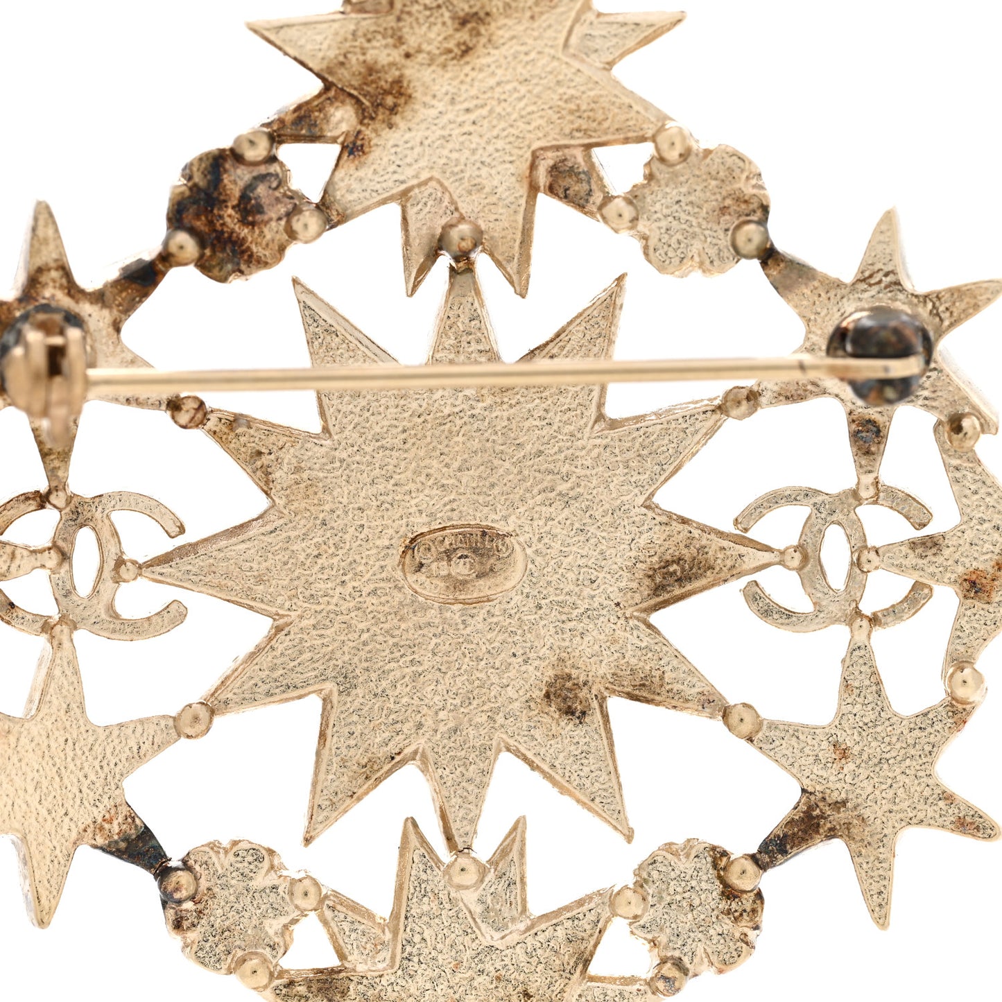 Pearl Crystal CC Star Brooch Gold