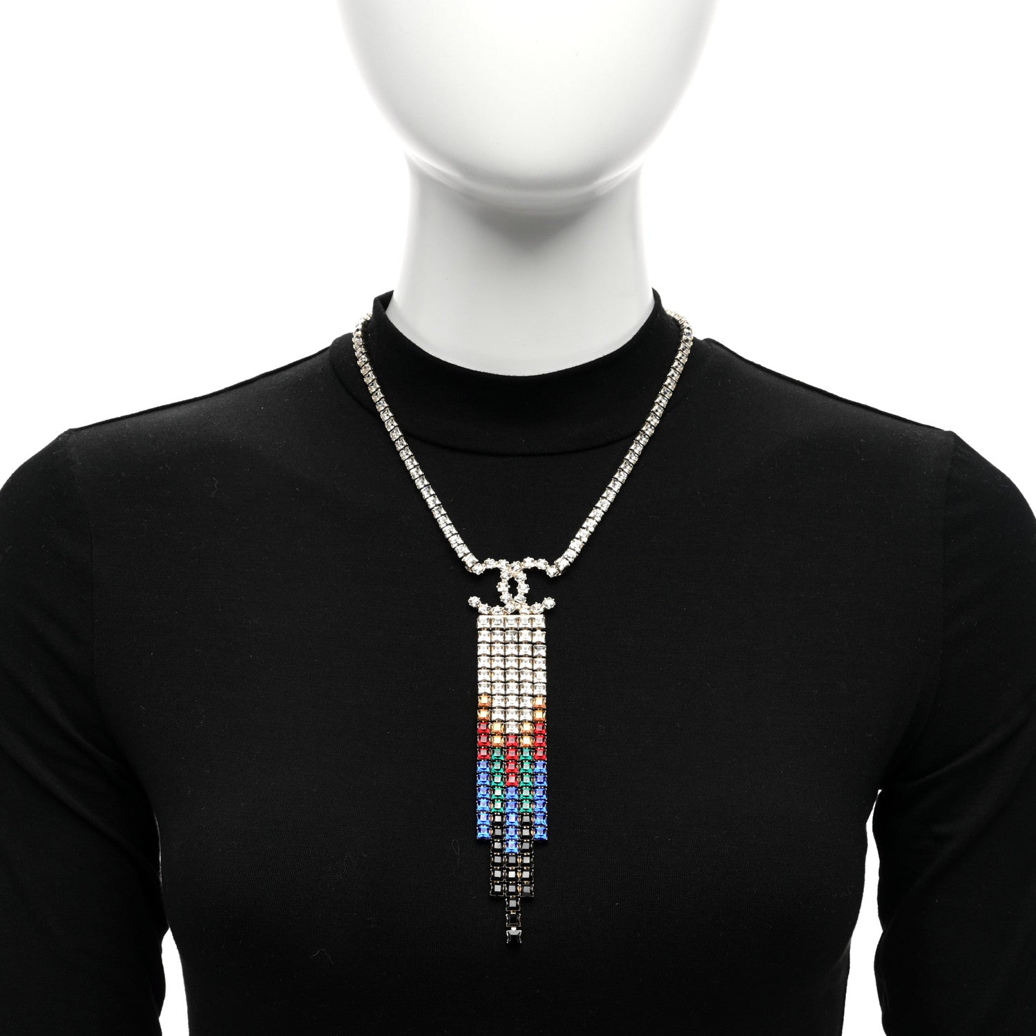 Chanel Crystal Skyline CC Necklace Blue Black Red 2 of 5