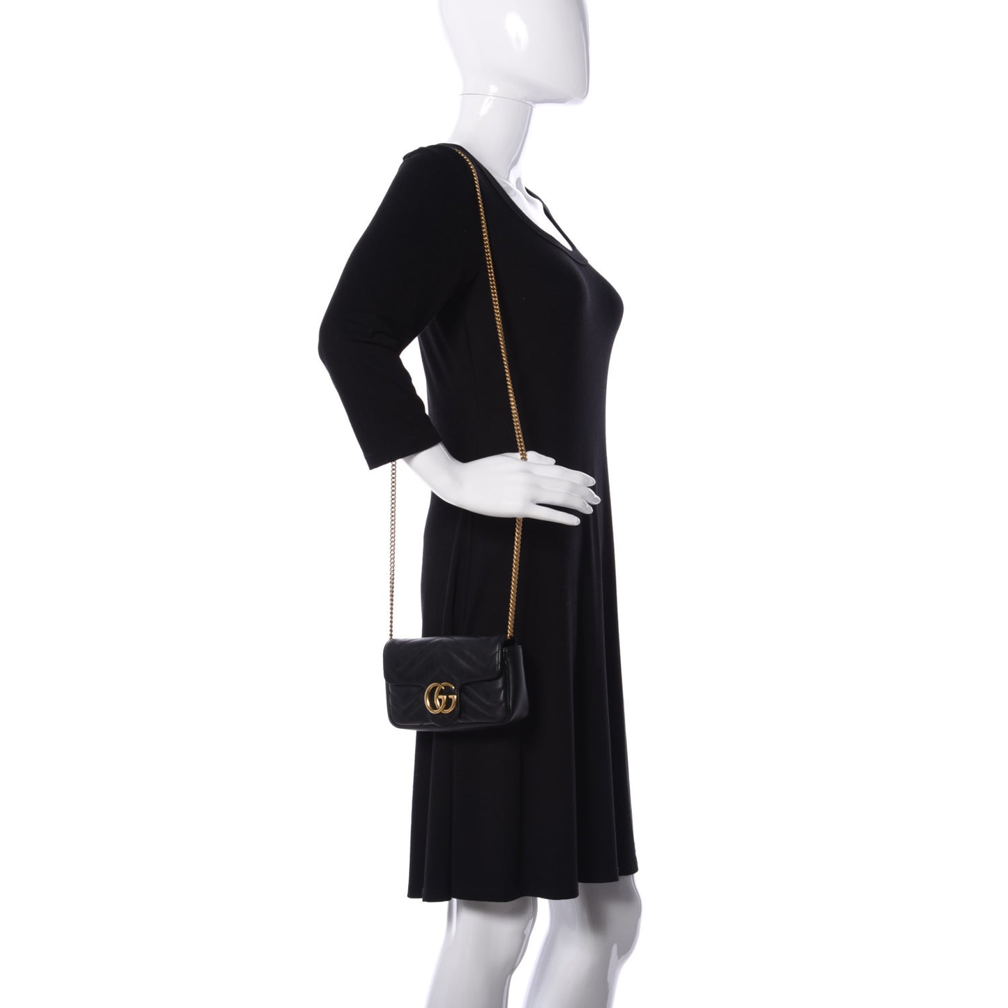 Calfskin Matelasse Super Mini GG Marmont Shoulder Bag Black