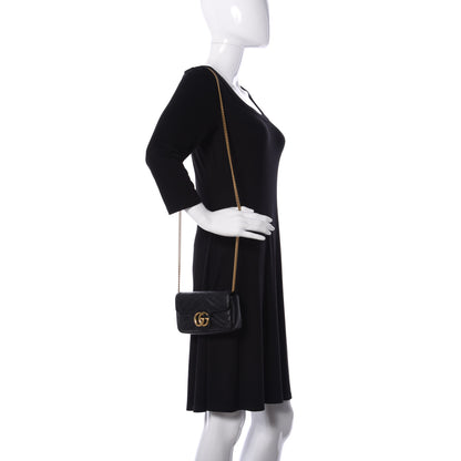 Gucci Calfskin Matelasse Super Mini GG Marmont Shoulder Bag Black 2 of 10