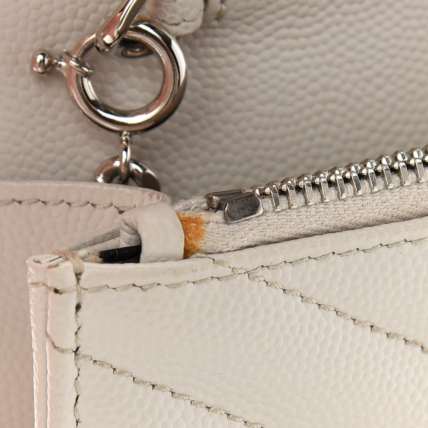 Grain De Poudre Matelasse Chevron Monogram Envelope Chain Wallet Optical White
