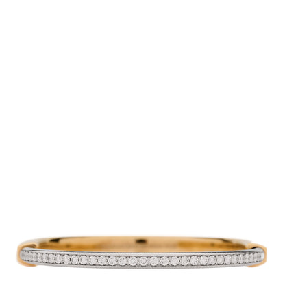 Tiffany 18K Yellow White Gold Diamond Tiffany Lock Half Pave Bangle Bracelet 10 of 13