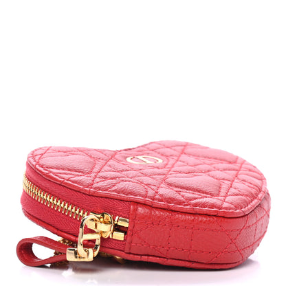 Christian Dior Calfskin Cannage Dioramour Caro Heart Pouch With Chain Bright Red 3 of 7