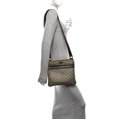 Gucci GG Supreme Monogram Selleria Calfskin Small Flat Side Zip Messenger Bag Beige Ebony Cocoa Dark Chocolate 2 of 12