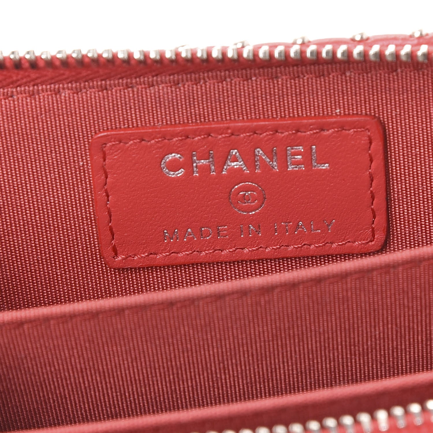Chanel Lambskin Chevron Quilted Studded Zip Around Coin Purse Red 8 of 11