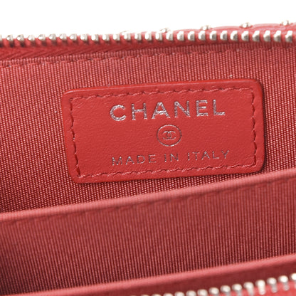 Chanel Lambskin Chevron Quilted Studded Zip Around Coin Purse Red 8 of 11