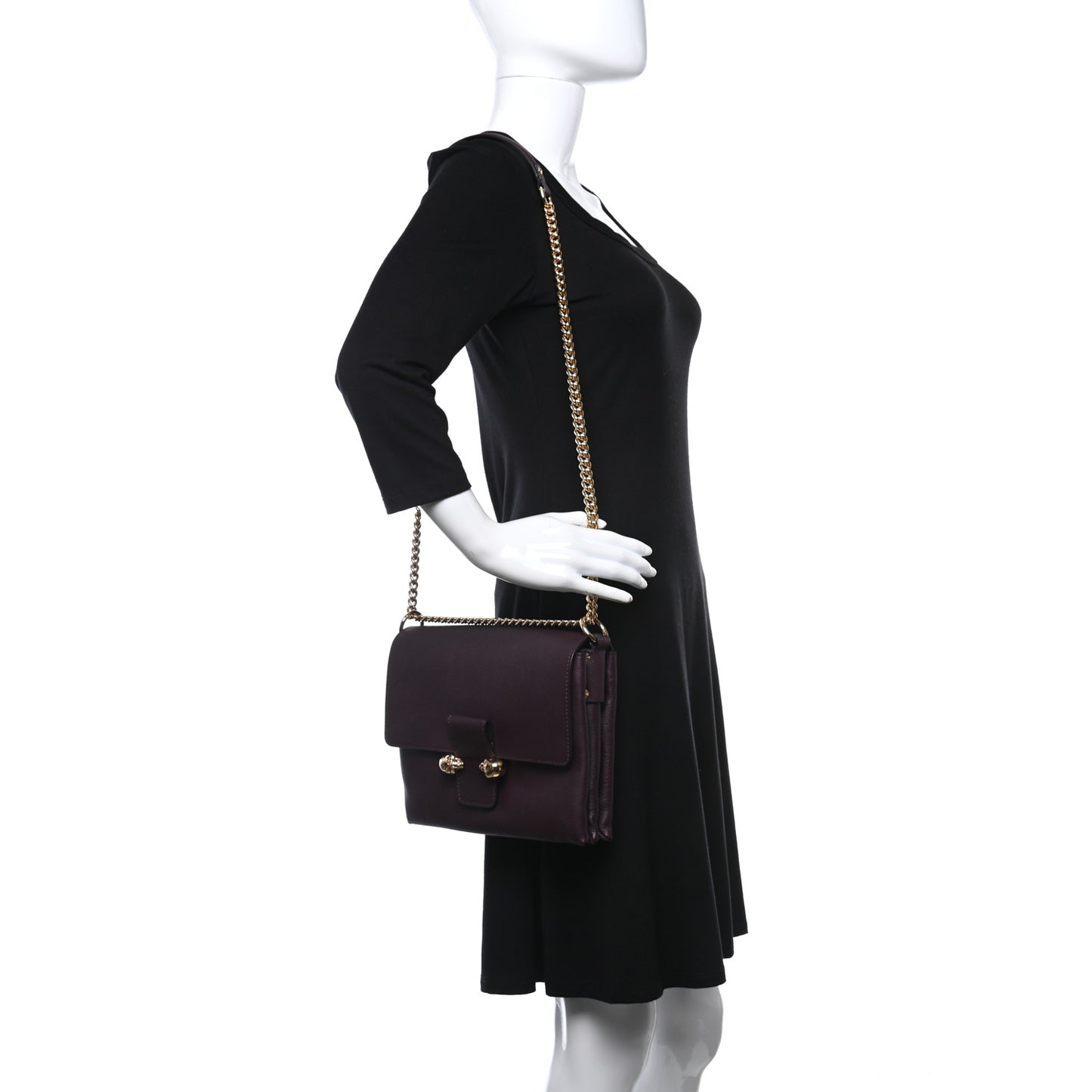 Calfskin Small Twin Skull Chain Crossbody Purple
