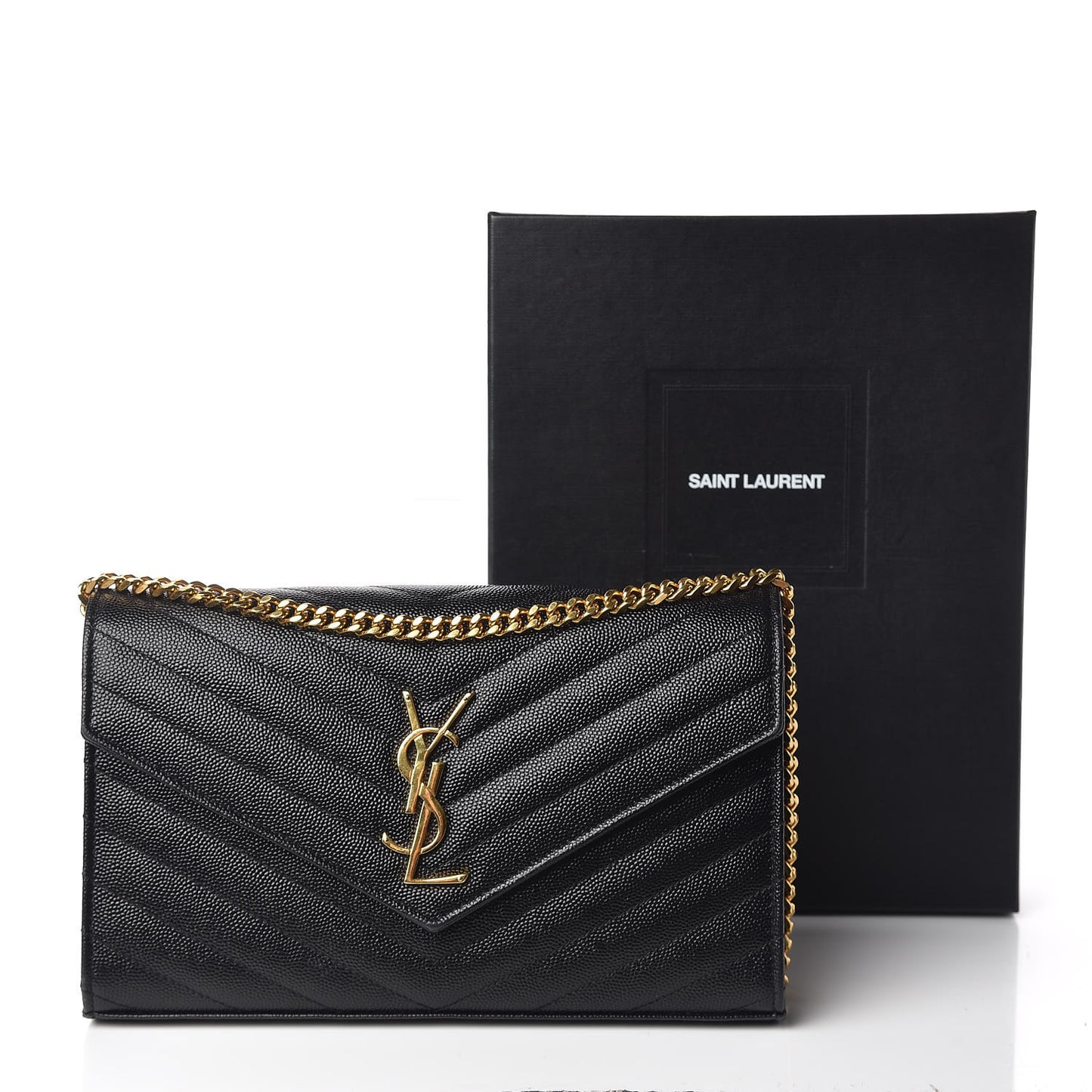 Grain De Poudre Matelasse Chevron Monogram Chain Wallet Black