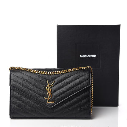 Saint Laurent Grain De Poudre Matelasse Chevron Monogram Chain Wallet Black 12 of 12