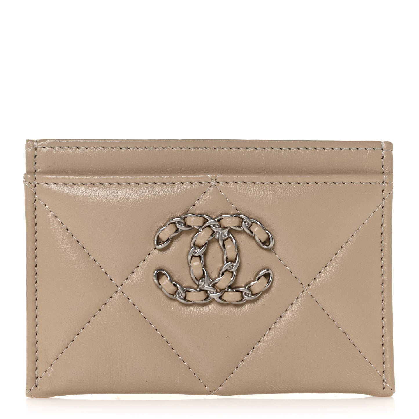 Goatskin Quilted 19 Card Holder Beige
