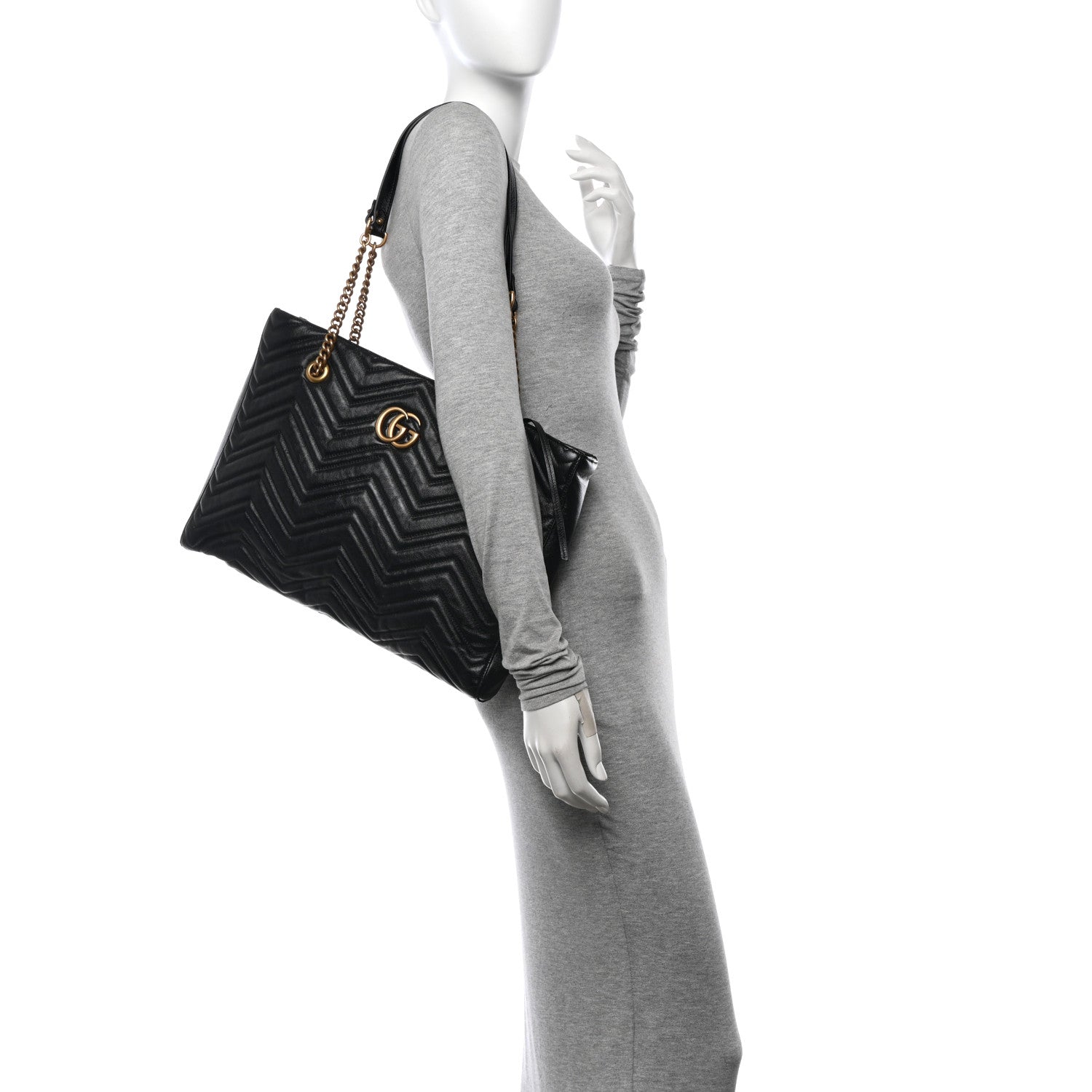 Gucci Vintage Calfskin Matelasse Medium GG Marmont Slim Tote Black 2 of 10