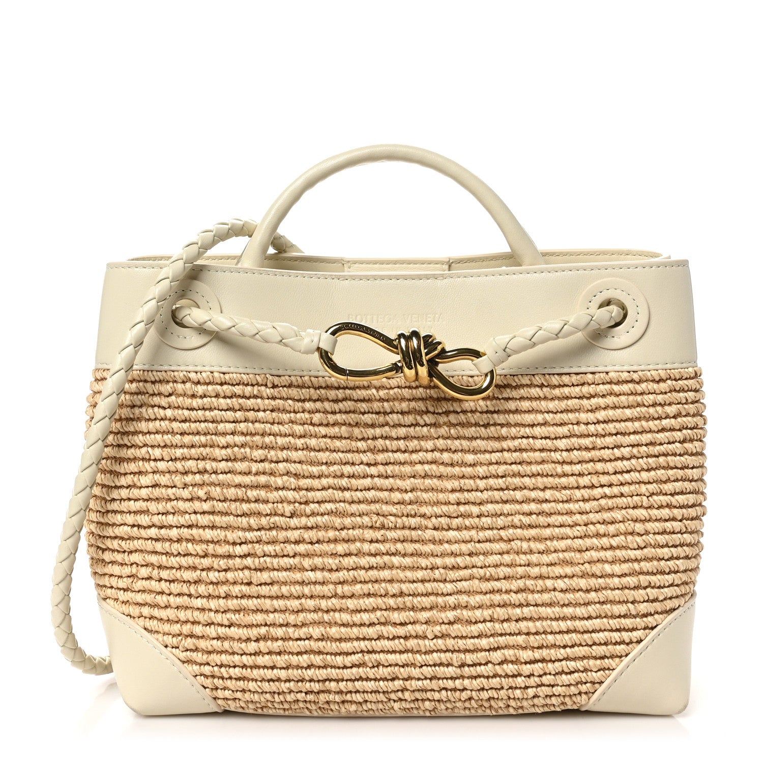 Bottega Veneta Raffia Lambskin Torchon Small Andiamo Shoulder Bag Sea Salt Natural 1 of 9