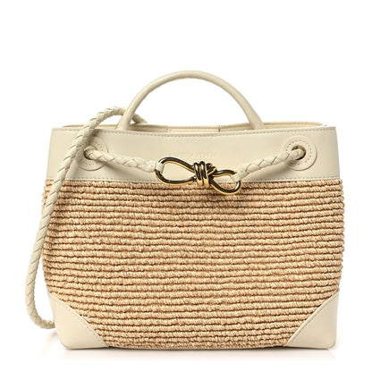 Bottega Veneta Raffia Lambskin Torchon Small Andiamo Shoulder Bag Sea Salt Natural 1 of 9