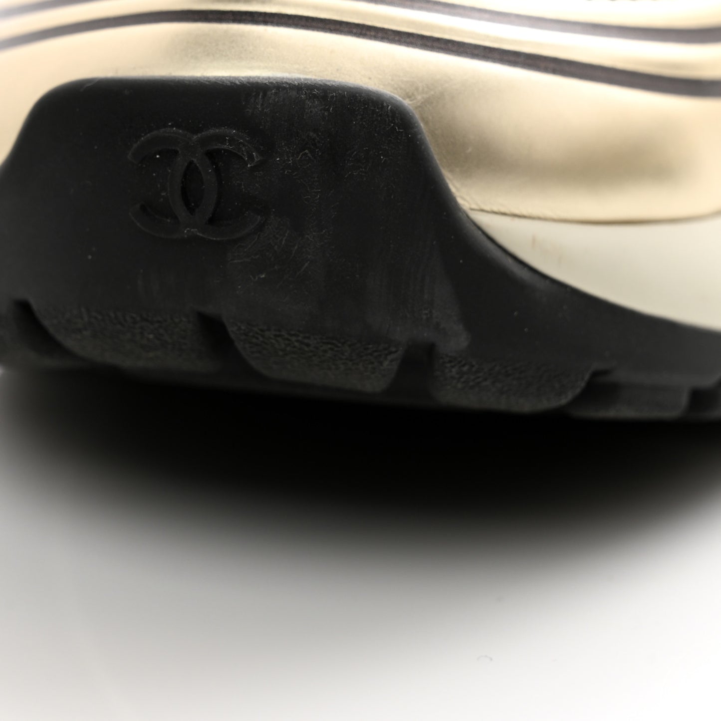 Fabric Laminated Calfskin Stretch CC Sneakers 39 White Gold Silver