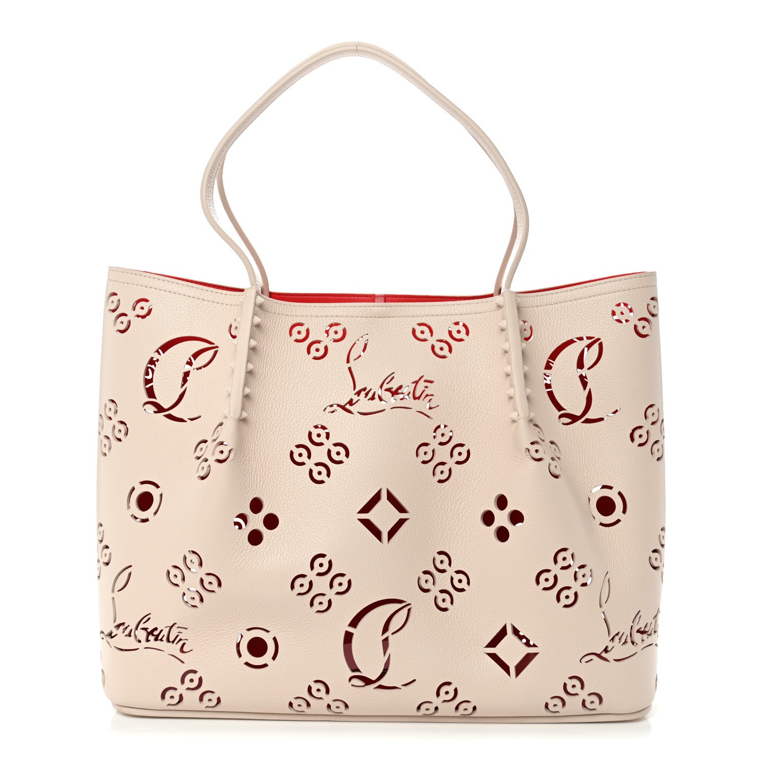 Christian Louboutin Calfskin Perforated Loubinthesky Spikes Large Cabarock Tote Leche 1 of 13