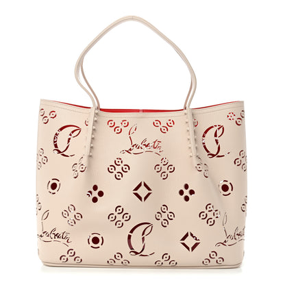 Christian Louboutin Calfskin Perforated Loubinthesky Spikes Large Cabarock Tote Leche 1 of 13
