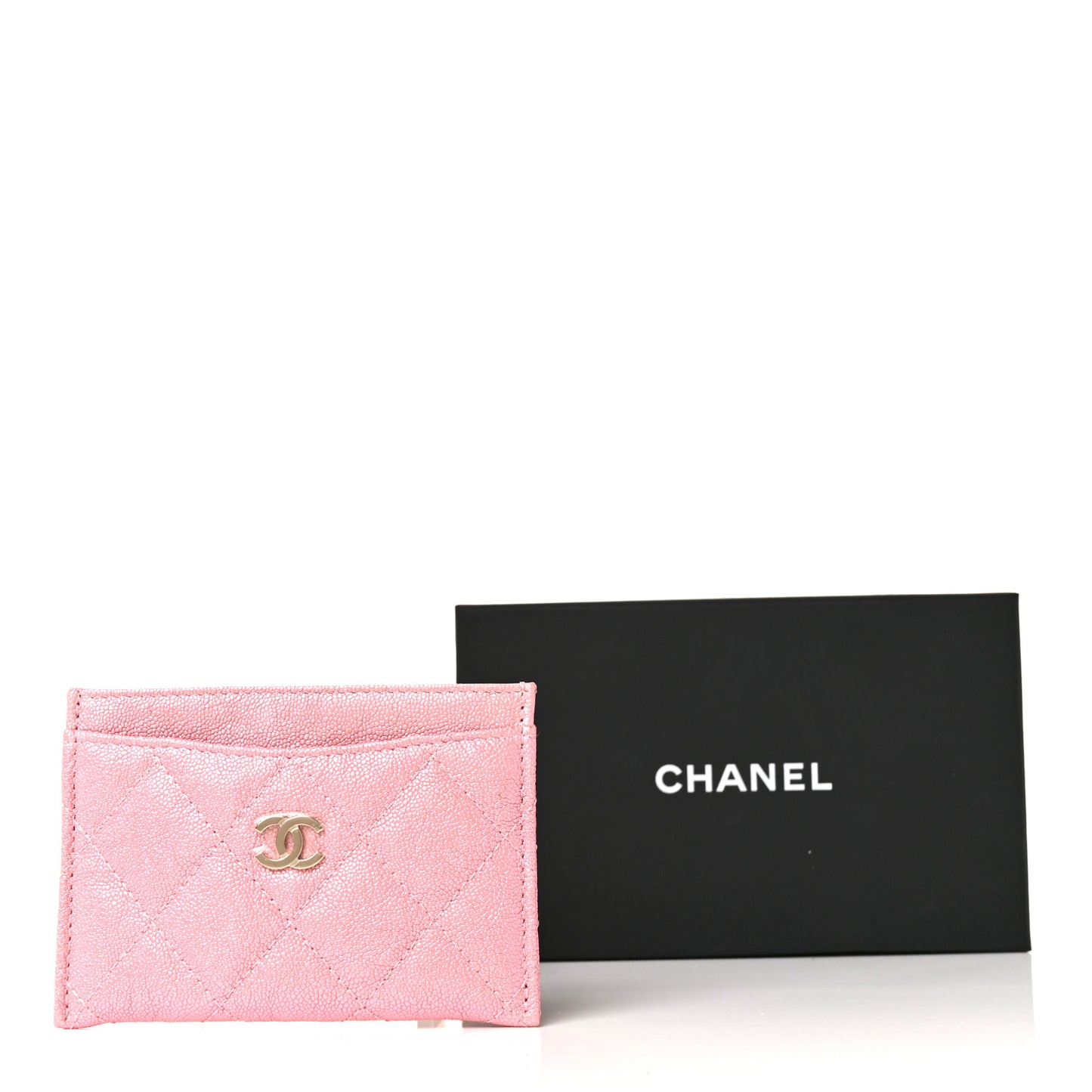 Iridescent Caviar Quilted Card Holder Rose Pink