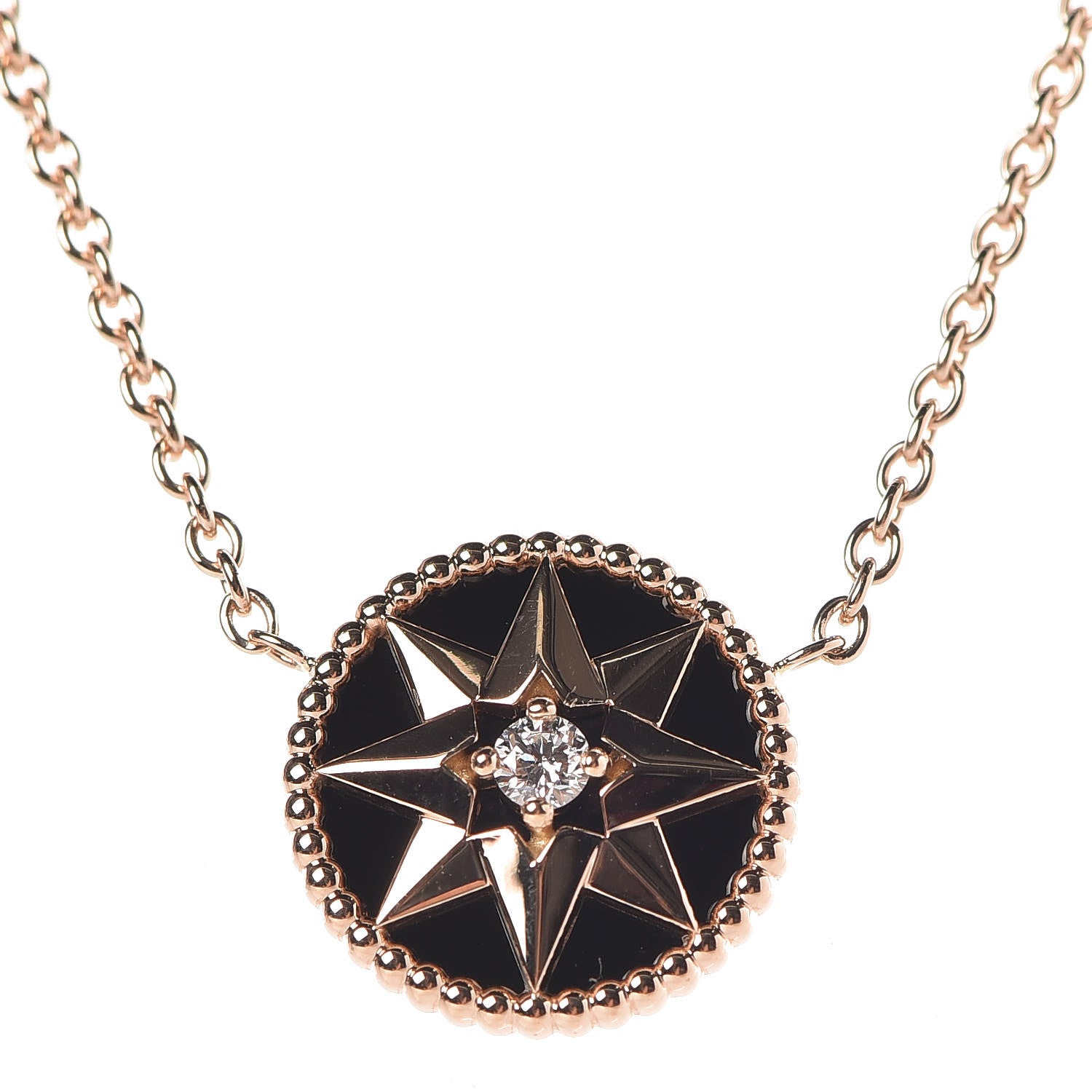 Christian Dior 18K Rose Gold Diamond Black Onyx Rose Des Vents Necklace 4 of 7