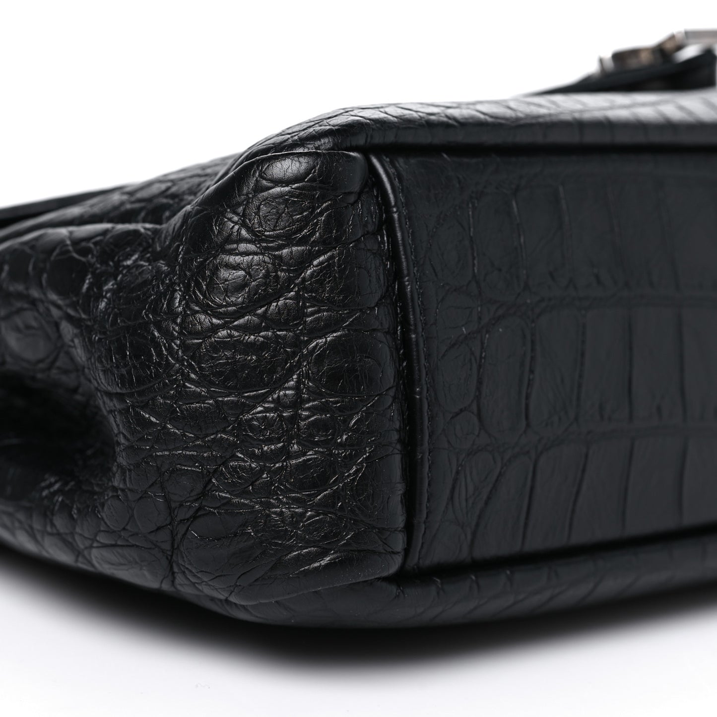 Calfskin Crocodile Embossed Large College Monogram Satchel Black