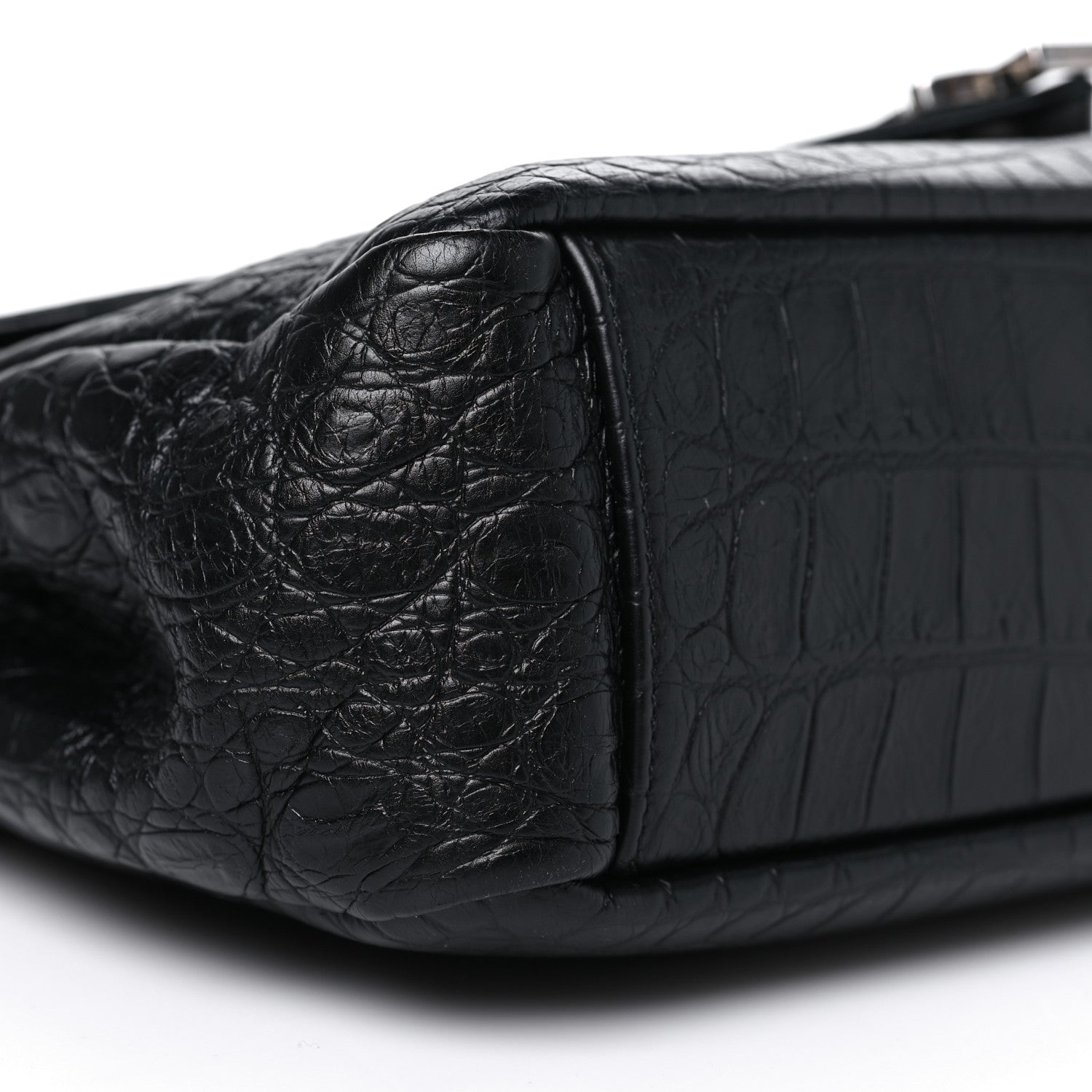 Saint Laurent Calfskin Crocodile Embossed Large College Monogram Satchel Black 10 of 11
