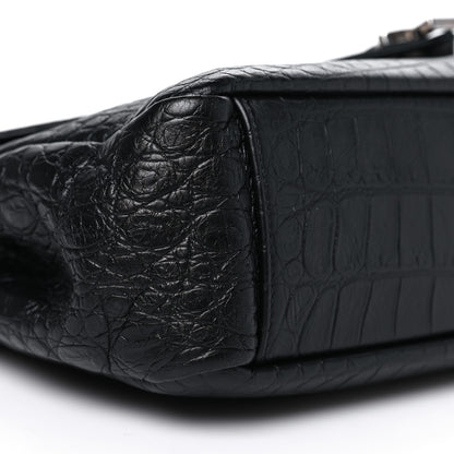 Saint Laurent Calfskin Crocodile Embossed Large College Monogram Satchel Black 10 of 11