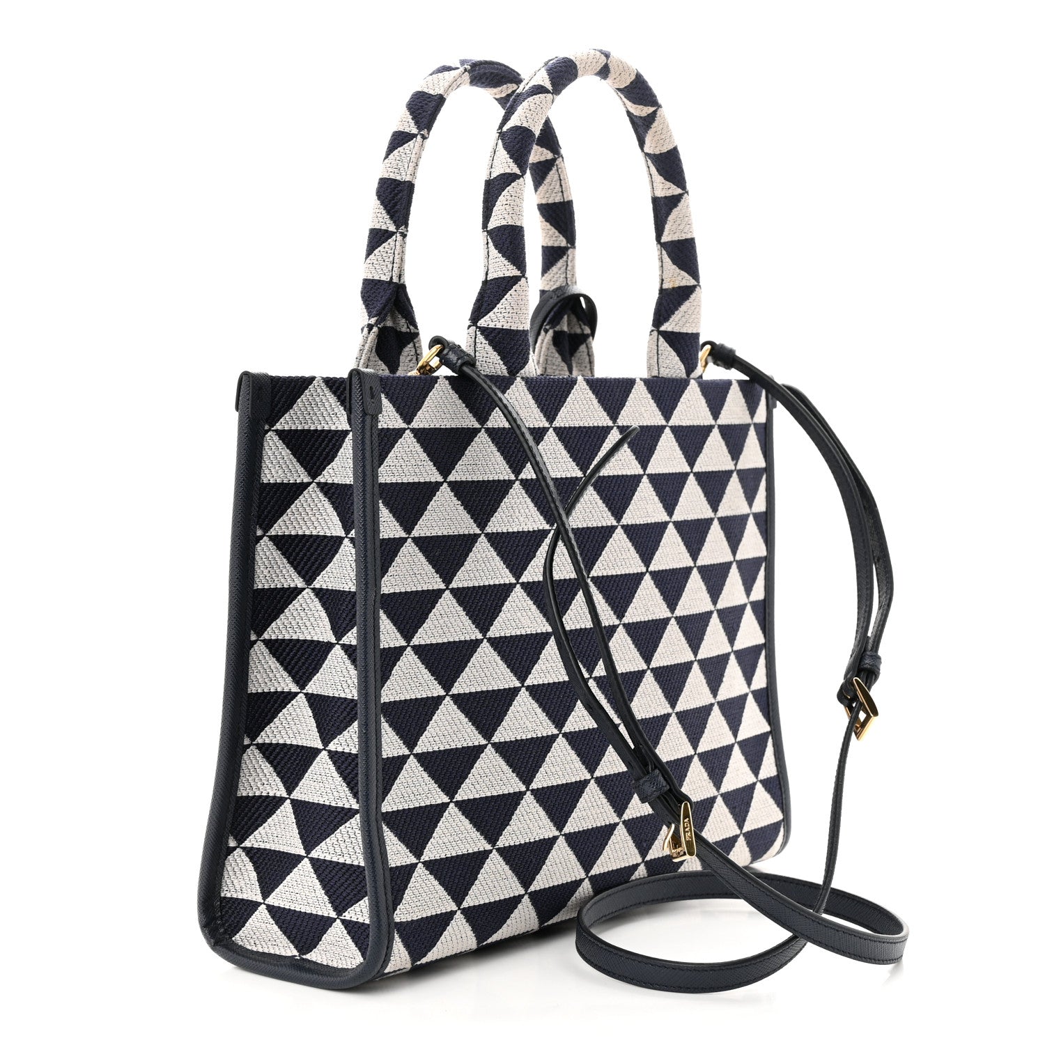Prada Jacquard Saffiano Triangolo Symbole Embroidered Small Tote Baltico Talco 3 of 10